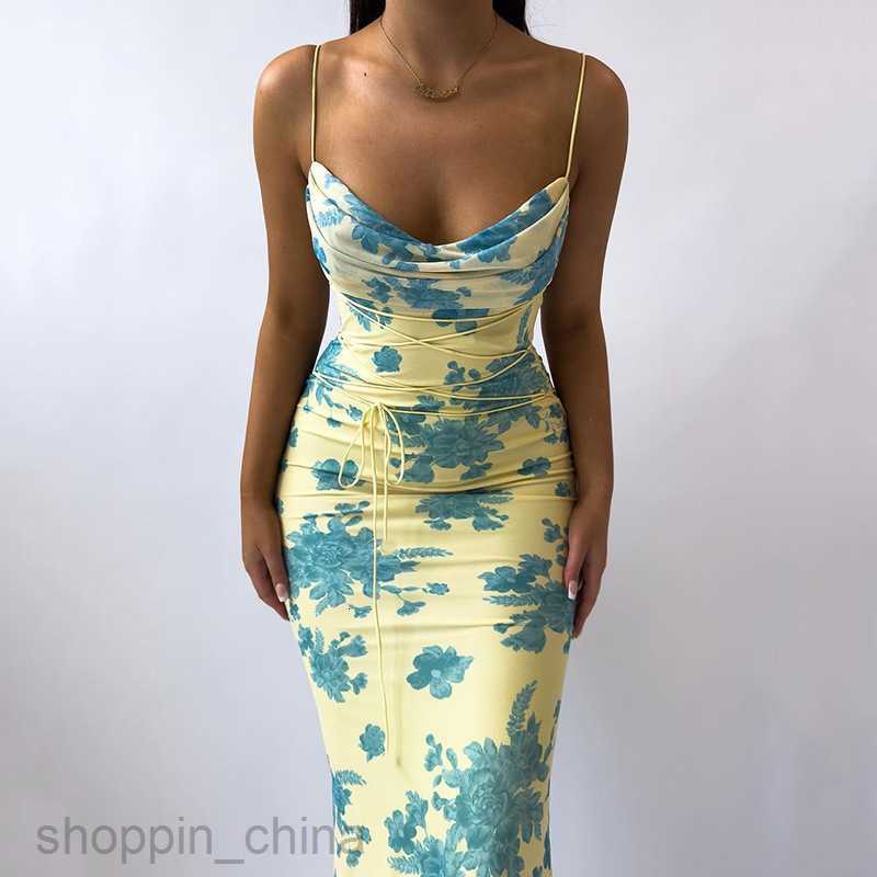 Basic Casual Dresses Women Summer New Women's Wear Lace Long Skirt Fragmented Flower Slim Fit Wrap Hip Print Hanging Strap Dress for Women