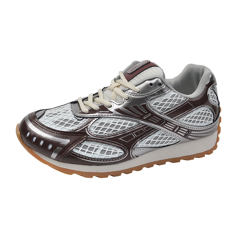 Laser sports shoes 2024 new spring/summer versatile leather casual breathable silver women's shoes