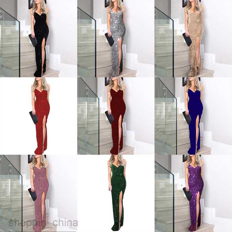Casual Dresses for Woman Summer New Women's High Waist Sexy Fashion Dress with Strap Sequin Split Dress