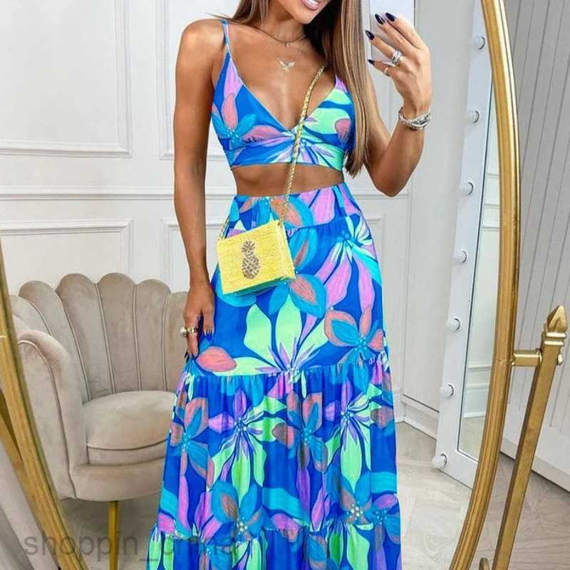 Basic Casual Dresses for Woman Women's Summer Elegant Commuting Elegance Printed V-neck Strap Printed Set