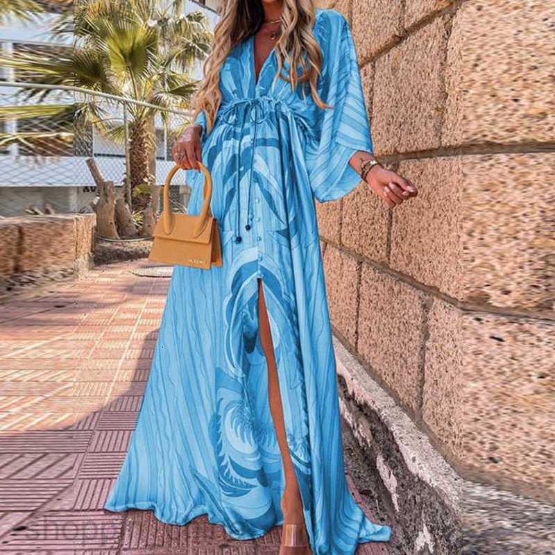 Basic Casual Dresses Women Spring/Summer New Sexy V-neck Lace up Single breasted Beach Dress for Women