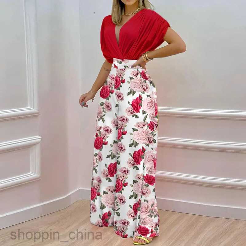 Women's Two Piece Sets Pants women's clothing summer new temperament V-neck printed wide leg pants fashion casual set