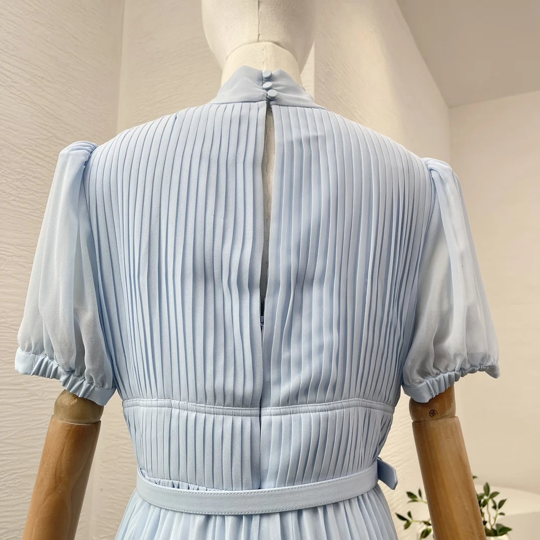 Elegant Womens Dresses Short Sleeve Bow Ruched Girdle A-LINE Dress Spring Summer Midi Dress 240701