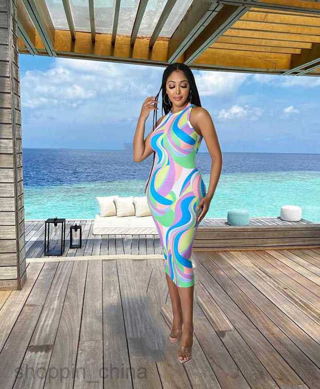 Basic Casual Dresses Women Pit Stripe Women's Summer New Fashion Colorful Sleeveless Pit Stripe Fabric Dress