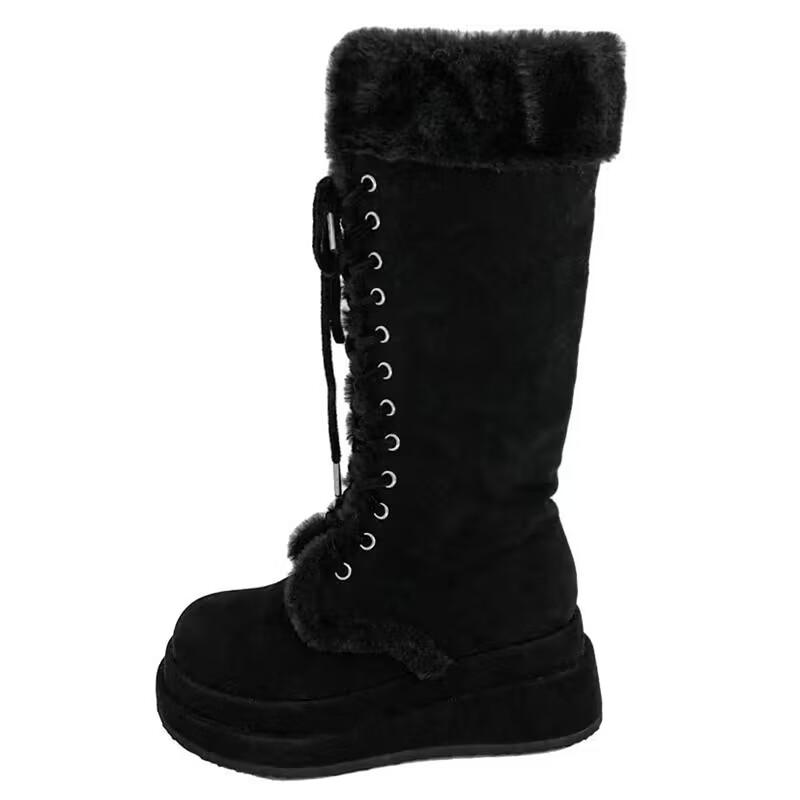 Women Lace-up Thickened Boots Thick-heeled Thick-soled High Warm Snow Comfortable Cotton Shoes 2022 Winter Ladies Girls 6d49