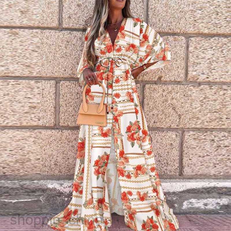 Basic Casual Dresses Women Spring/Summer New Sexy V-neck Lace up Single breasted Beach Dress for Women