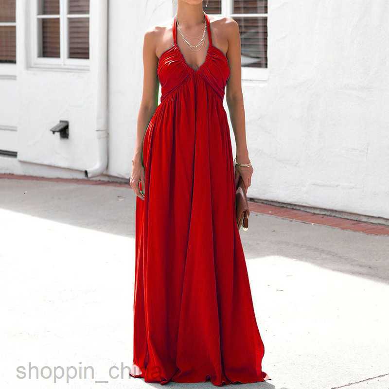Basic Casual Dresses Women Spring/Summer Sexy Dress Solid Color Deep V-Neck Hanging Neck Sleeveless Long Dress New Women's Wear