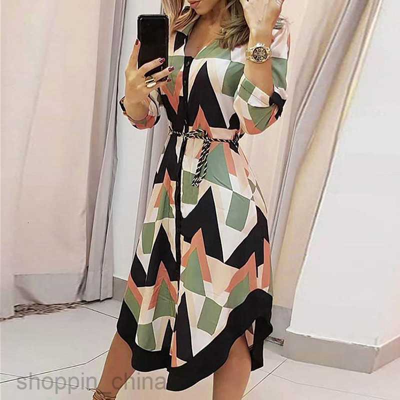 Basic Casual Dresses for Woman Women's summer new mid length skirt with printed plaid collar and tie up dress