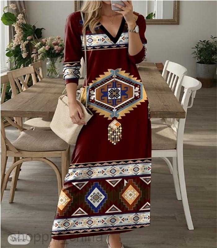 Basic Casual Dresses Women Shutong Women's Spring New Long sleeved V-neck Positioned Printed Dress