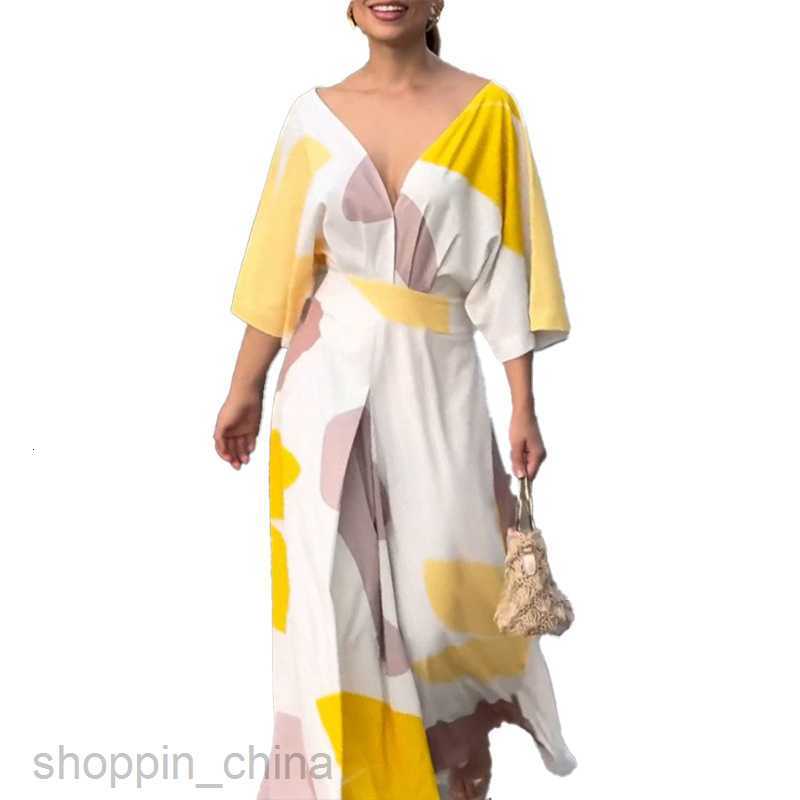 Women's Two Piece Sets Pants Summer New Women's Elegant Printed Color Block V-neck Printed Dress