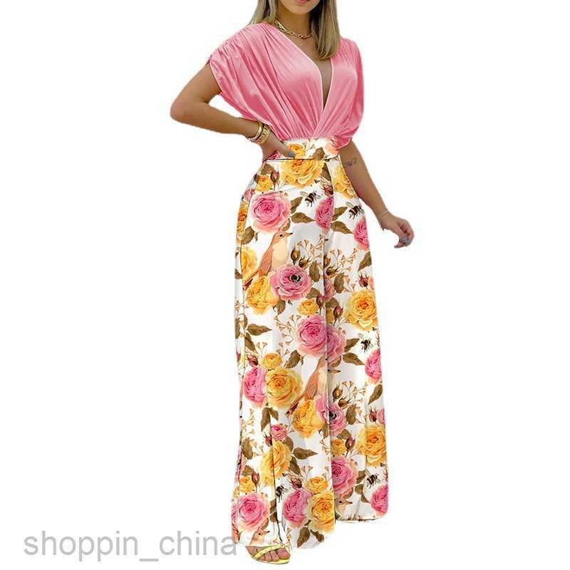 Women's Two Piece Sets Pants women's clothing summer new temperament V-neck printed wide leg pants fashion casual set