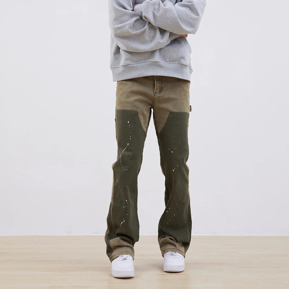 Streetwear Cleanfit Double Knee Graffiti Baggy Pants Jeans Y2k Vintage Flare Denim Men Patchwork Patches for Women Clothes 240626