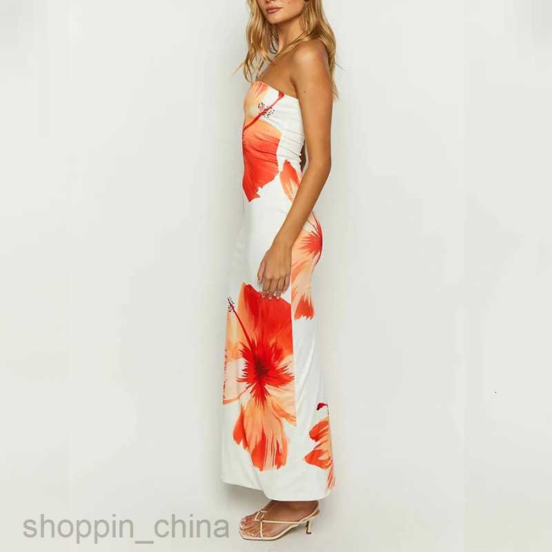 Basic Casual Dresses for Woman Summer New Women's Fashion Print Slim Fit Elegant Long Dress