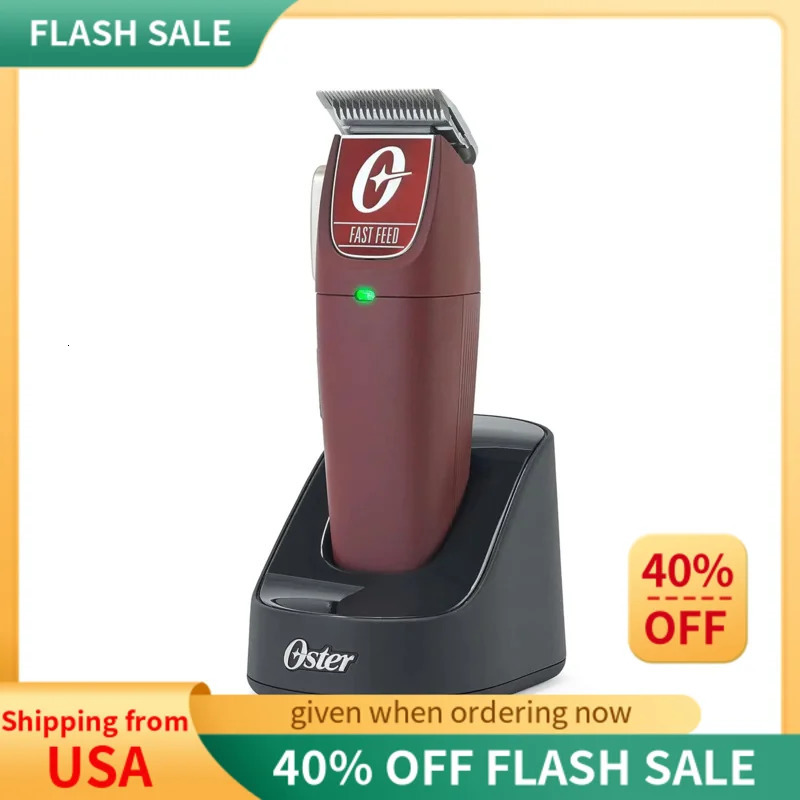 Oster Professional Cordless Hair Clippers Fast Feed for Barbers and Cutting with Detachable Blade Burgundy 240619