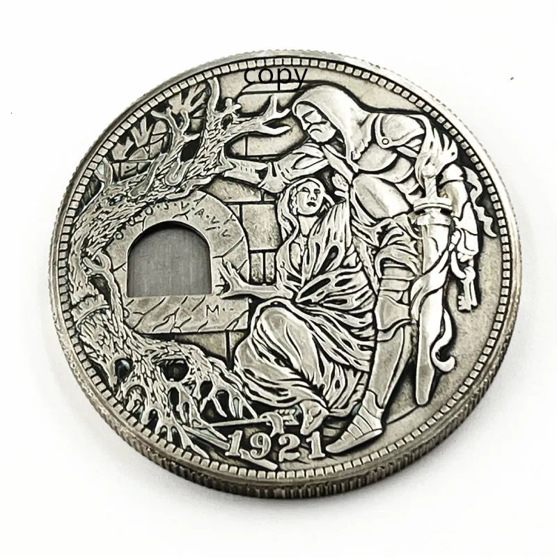 Movable Mechanism Holy Grail Coin Hobo Nickel Morgan Dollar Roman Booteen Wandering Removeable Sword Magic Coin 240624