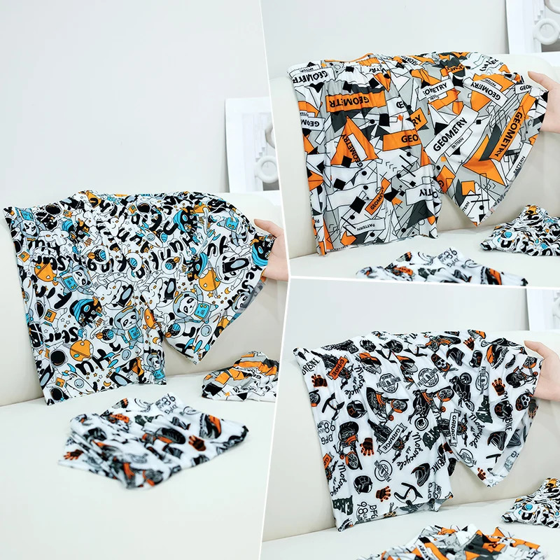 Mens Underwear Boxers Ice Silk Sleep Shorts Fashion Printed Thin Loose Comfortable and Breathable Home Underwea 240627