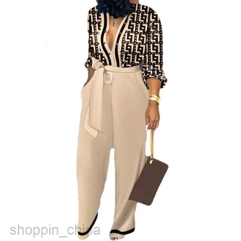 Women's Two Piece Sets Pants Summer new women's loose printed high waisted casual straight jumpsuit