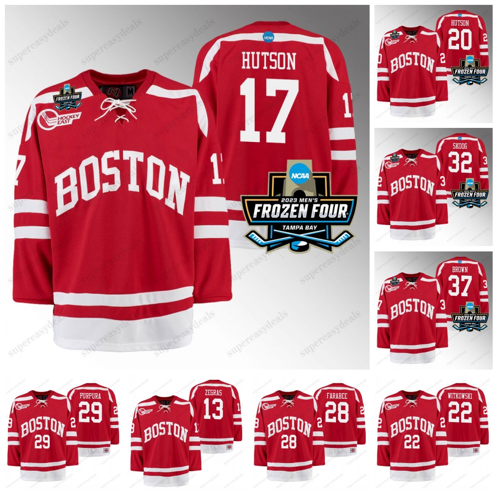 NCAA Boston University Frozen Four BU Hockey Jersey 37 Matt Brown 18 Jay O'Brien 23 Domenick Fensore 32 Wilmer Skoog 13 Trevor Zegras 3 Tristan Amonte Krys Fabbro