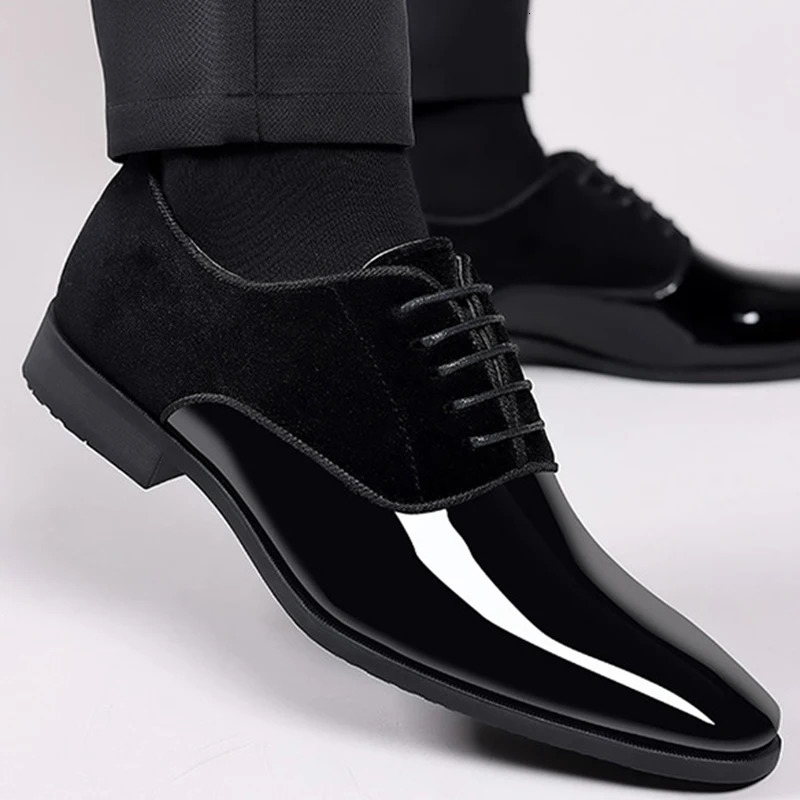 Classic PU Patent Leather Shoes for Men Casual Business Shoes Lace Up Formal Office Work Shoes for Male Party Wedding Oxfords 240701