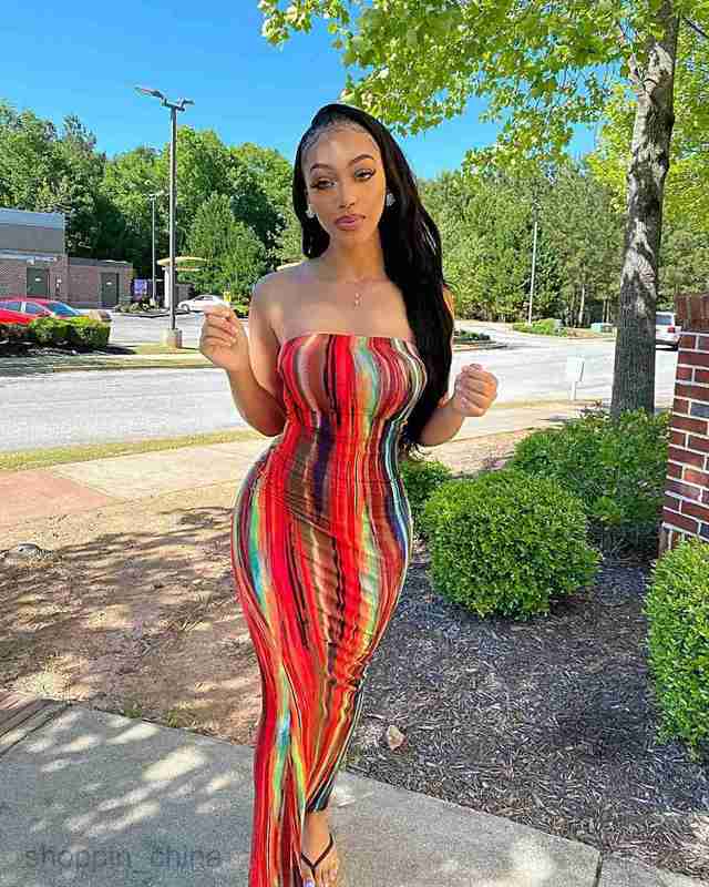 Basic Casual Dresses Women TEMU Large Women's Spring/Summer Colorful Tie Dyed Shoulder Wrapped Chest Dress