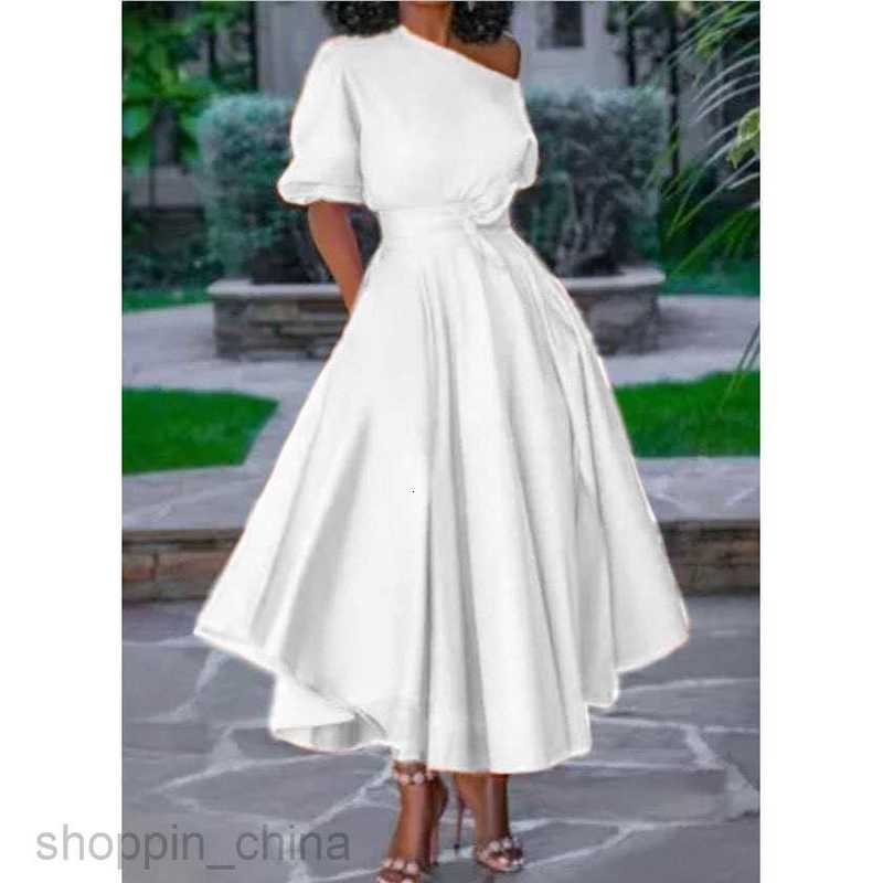 Casual Dresses for Woman New Spring/Summer Women's Single Shoulder Lace up Waist Slim Fit Mid length Dress