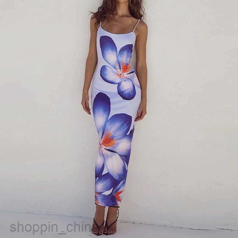 Basic Casual Dresses for Woman Summer New Women's Fashion Elegant and Fashionable Hanging Strap Printed Wrapped Hip Dress