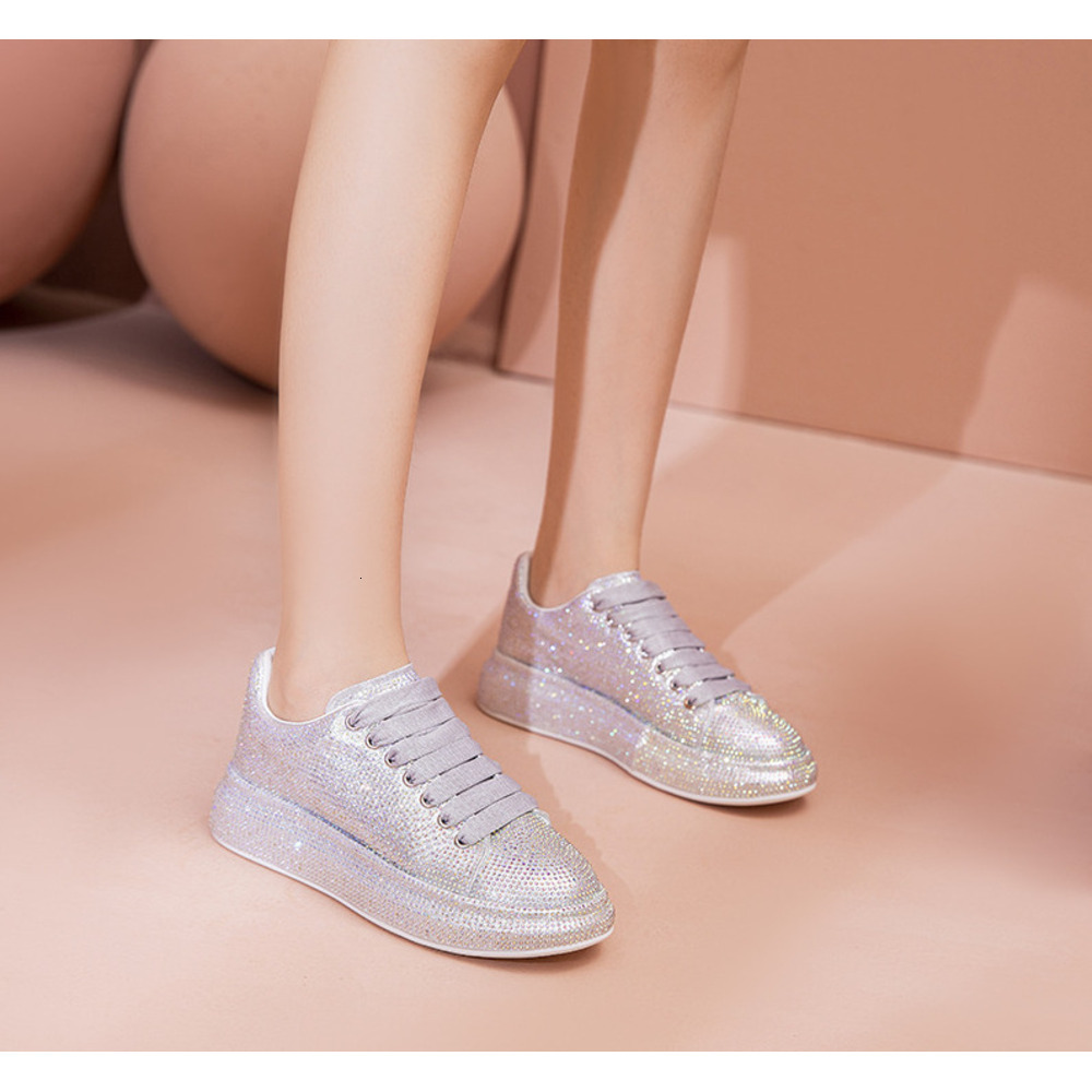 Ddmyoutdoor Autumn Leather Trendy And Fashionable Night Starry Sky Gradient Water Thick Sole Full Diamond Casual Women S Trendy Shoes