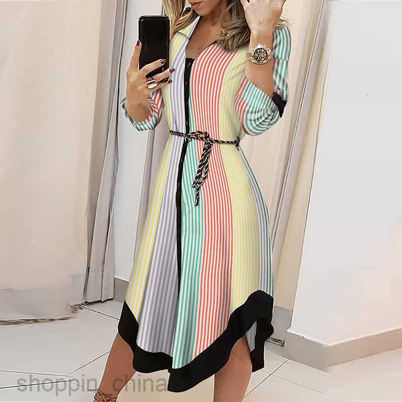 Basic Casual Dresses for Woman Women's summer new mid length skirt with printed plaid collar and tie up dress