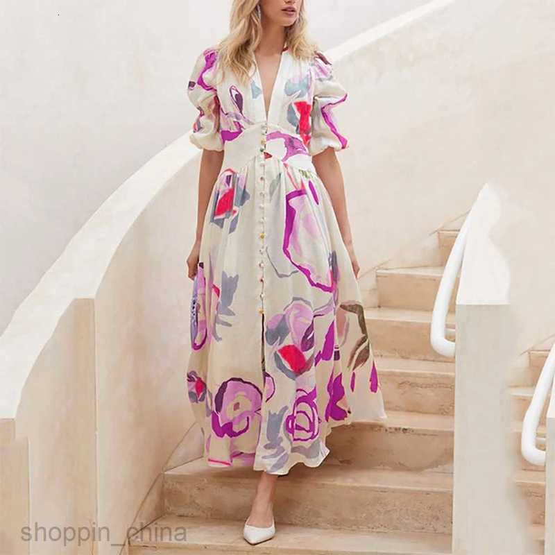 Casual Dresses for Woman Spring New Women's Beach Dress Slim fit Big hem Four sided Spring Print Long Dress