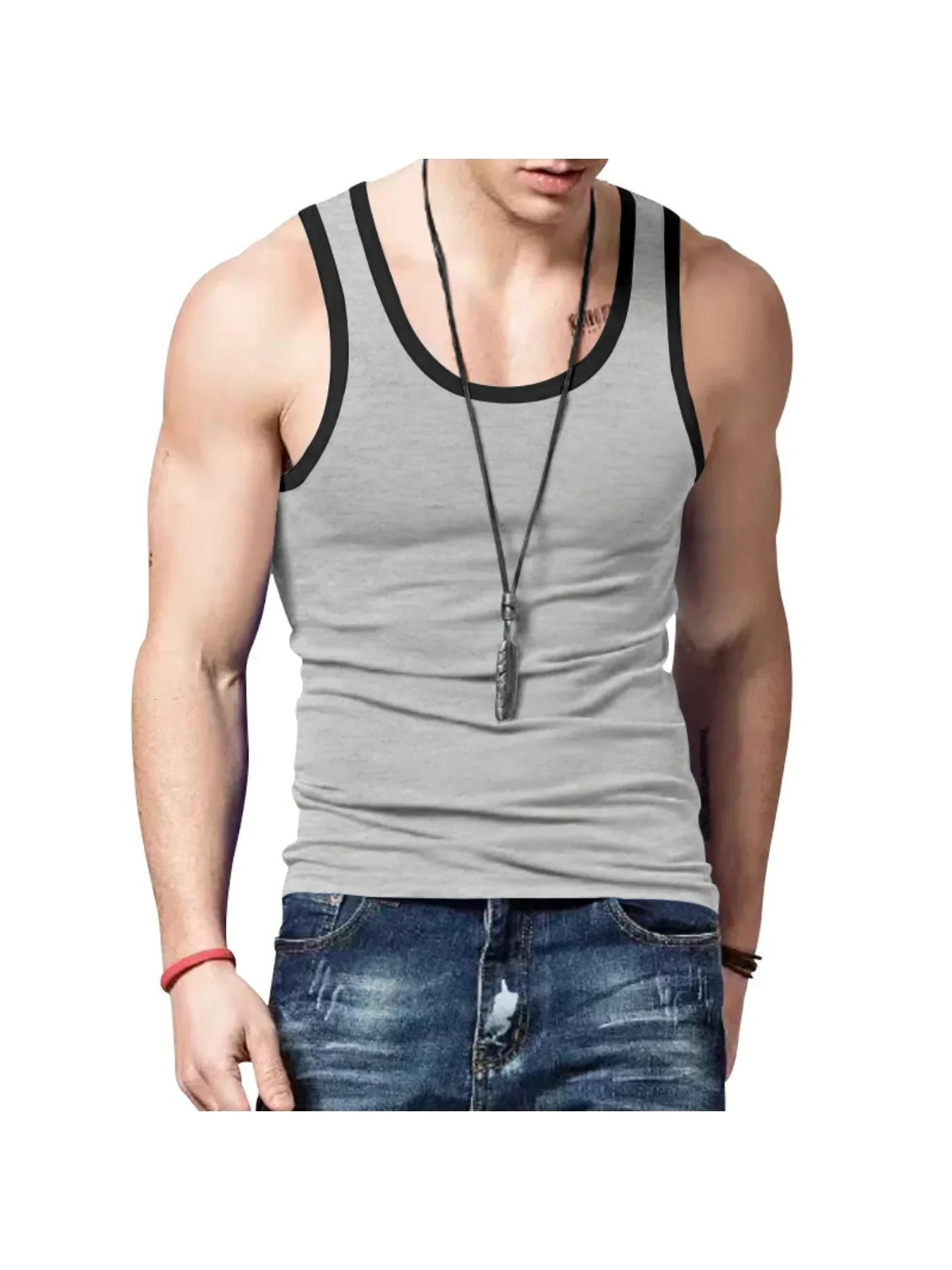American vest with slim fit and leisure sports mens summer bottoming color matching undershirt 240626Z