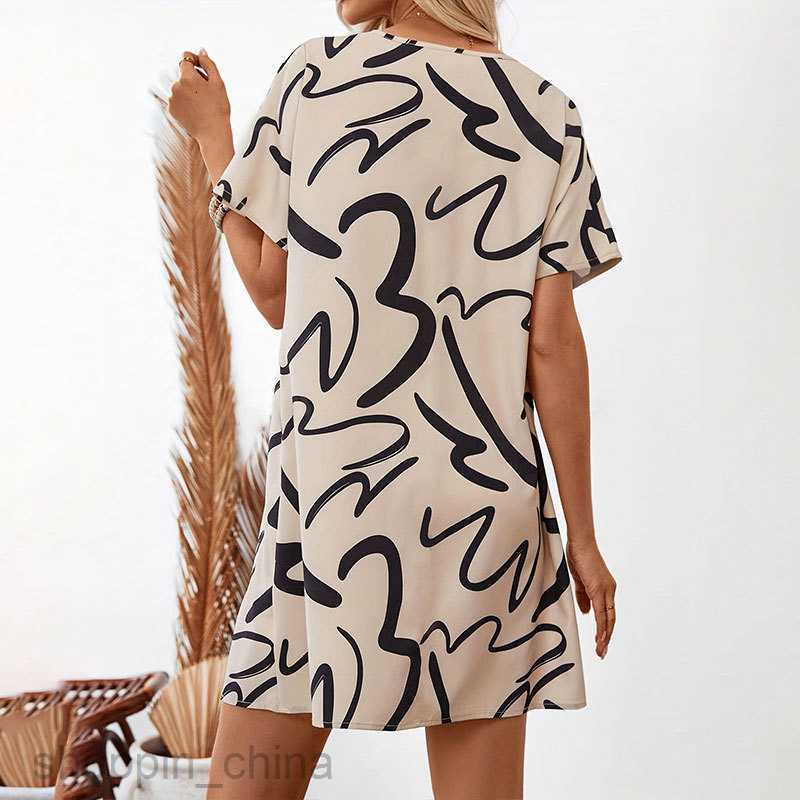 Basic Casual Dresses for Woman Elegant Commuter Knitted Printed Lace Short Sleeve Loose Short Dress Short Skirt Women's Dress