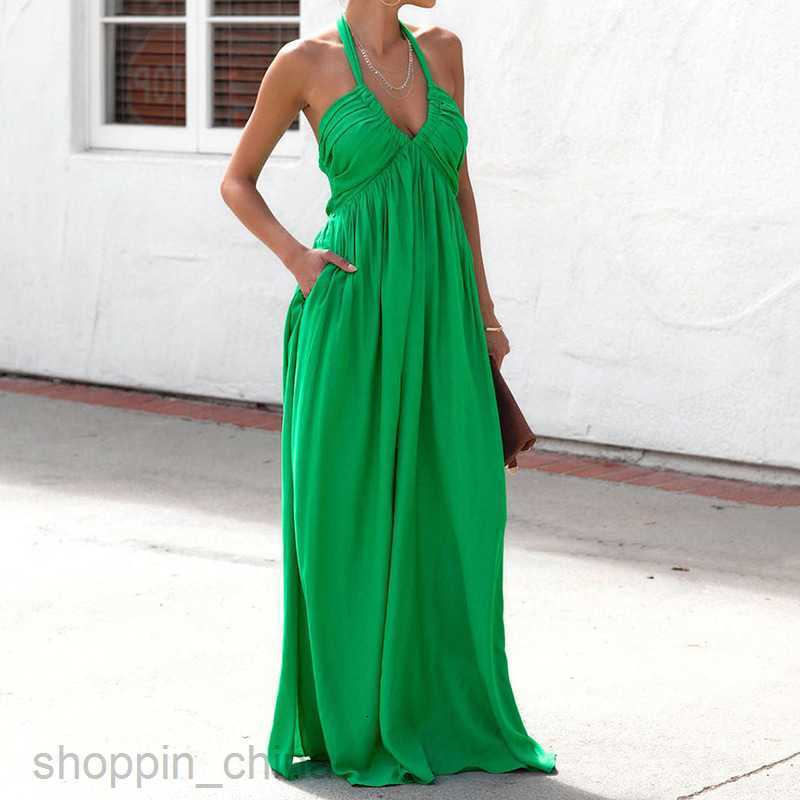 Basic Casual Dresses Women Spring/Summer Sexy Dress Solid Color Deep V-Neck Hanging Neck Sleeveless Long Dress New Women's Wear