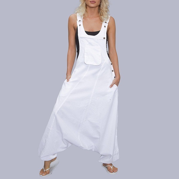 VONDA Plus Size Jumpsuits Womens Rompers 2019 Summer Casual Cotton Harem Pants Vinatge Trousers Sexy Sleevelss Long Playsuits T200107