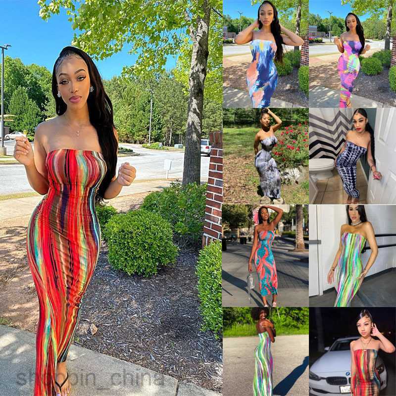 Basic Casual Dresses Women TEMU Large Women's Spring/Summer Colorful Tie Dyed Shoulder Wrapped Chest Dress