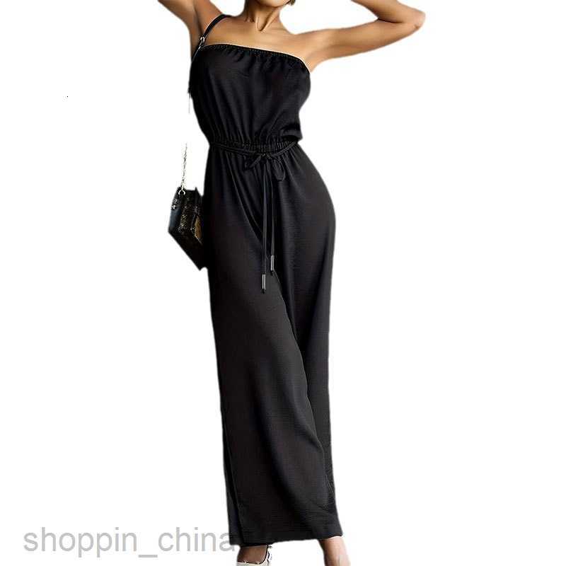 Basic Casual Dresses for Woman Solid color loose top, elastic waist, split waistband, wide leg jumpsuit, commuting casual pants for women, pants for w