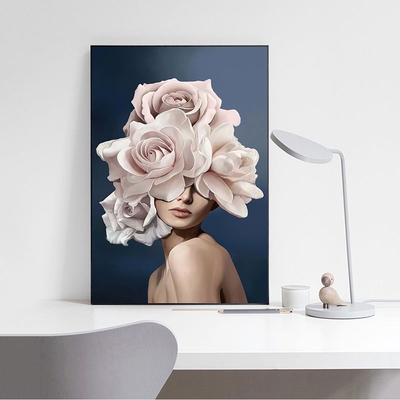 Modern Fashion Art Girl With Flower Poster Wall Art Pictures for Living Room Portrait Posters and Prints Canvas Painting Modern Home Decor