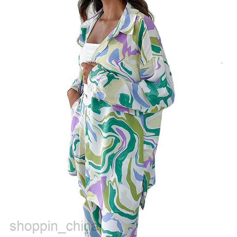 Women's Two Piece Sets Pants Summer New Trendy Women's Street Loose Print Shirt Long Pants Fashion Casual Set