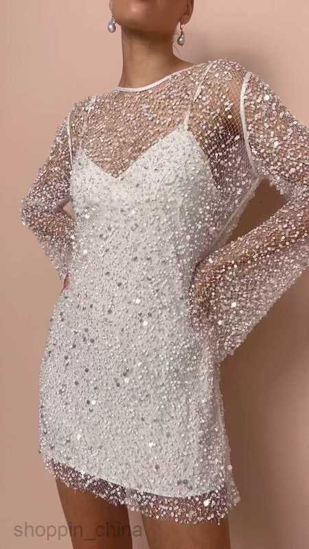 Casual Dresses for Woman Women's Wear Size Bubble Bead Perspective Mesh Two Piece Set with Hanging Strap Dress