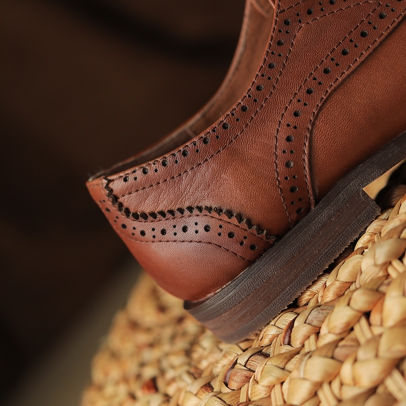 Kaky's New Round Head Genuine Leather Cowhide Vintage Low Heel Large Women's Singles Mueller Casual Shoes