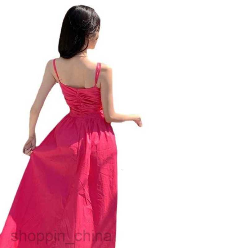 Basic Casual Dresses Women Romantic Rose Red Strap Holiday Dress Women's Summer High Waist Slim Mid length A-line Dress Tea Break Dress