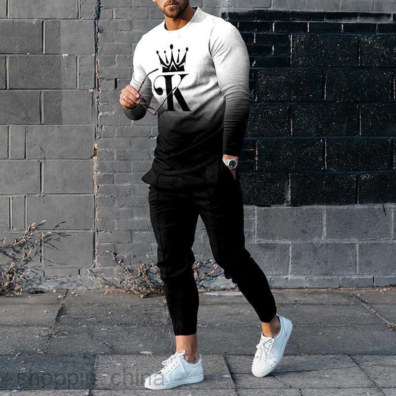 Men sport Tracksuits Fashion sportswear spring new men's sportswear casual suit 3D printing round neck sweater