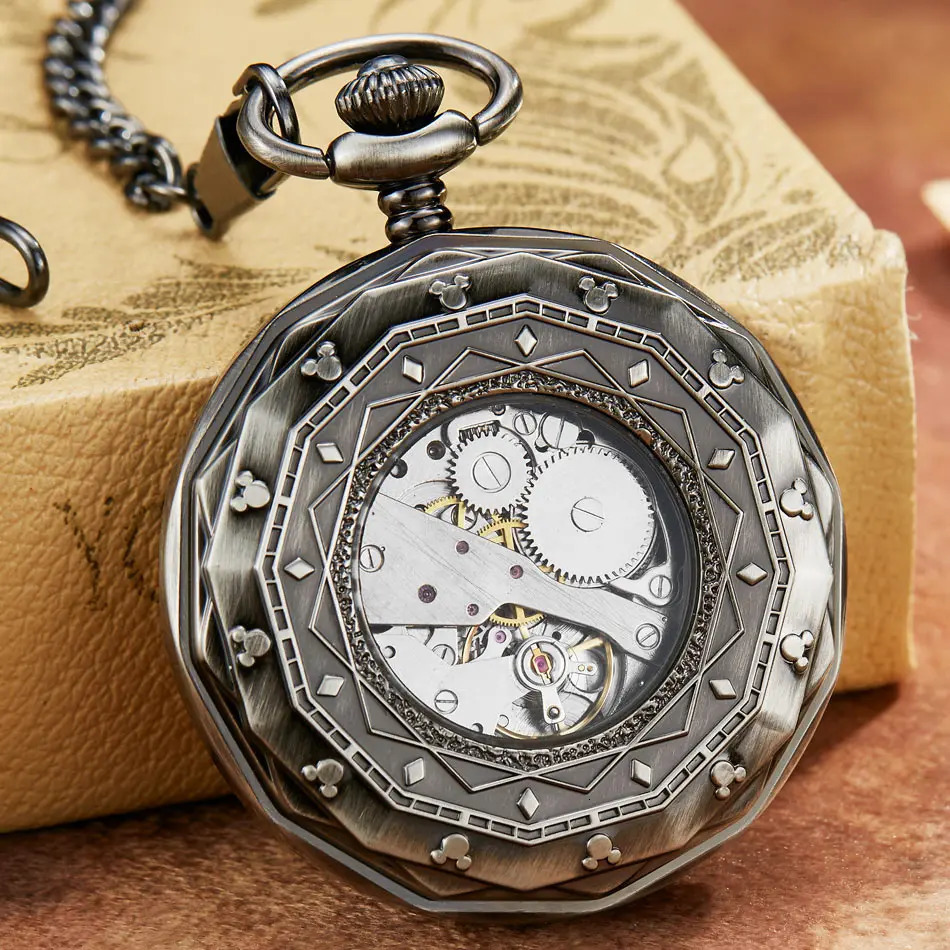 Antique Silver London Pocket Fob Watches Hand Wind Skeleton Men Women Mechanical Pocket Watch With Pendant Chain Necklace 240626 - view 3