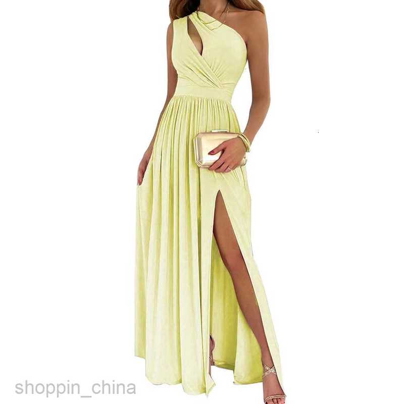 Basic Casual Dresses for Woman Women's New Skew Shoulder Long Dress with Temperament Sleeveless Sexy High Waist Split Dress