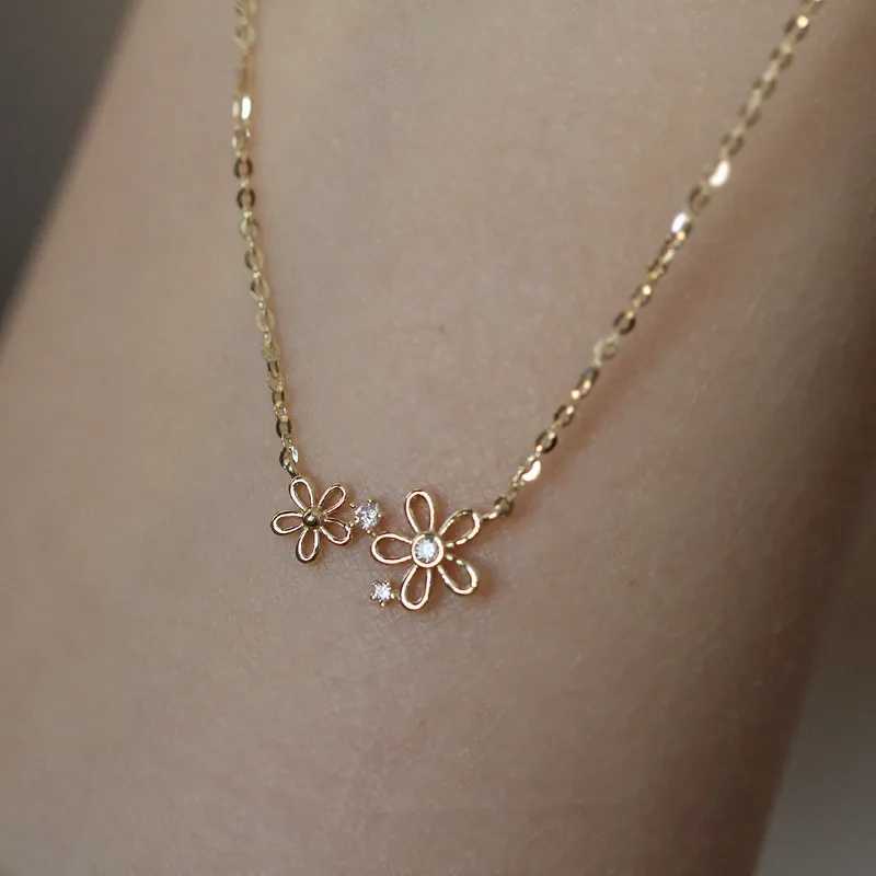 Pendant Necklaces 925 Sterling Silver Bohemian Simple Small Flower Pendant Clavicle Chain Necklace Women Summer Beach Casual Jewelry Accessories