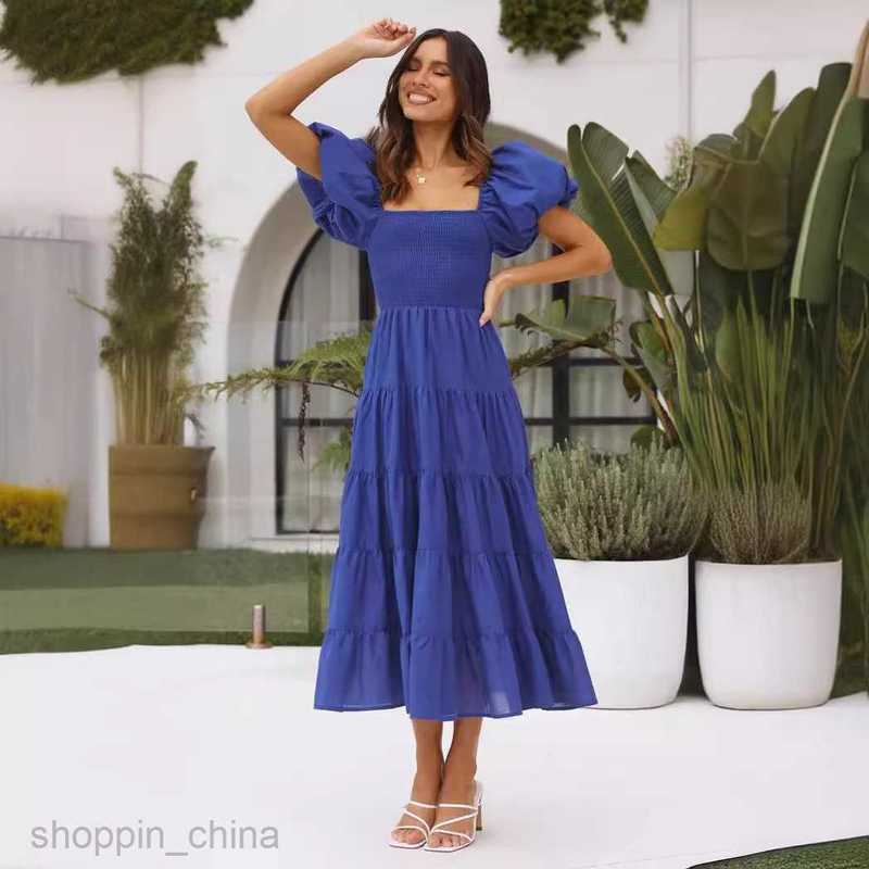 Basic Casual Dresses Women Spring/Summer New Slim and Spicy Girl Slim Fit Back One Line Neck Printed Short Sleeve Dress for Women