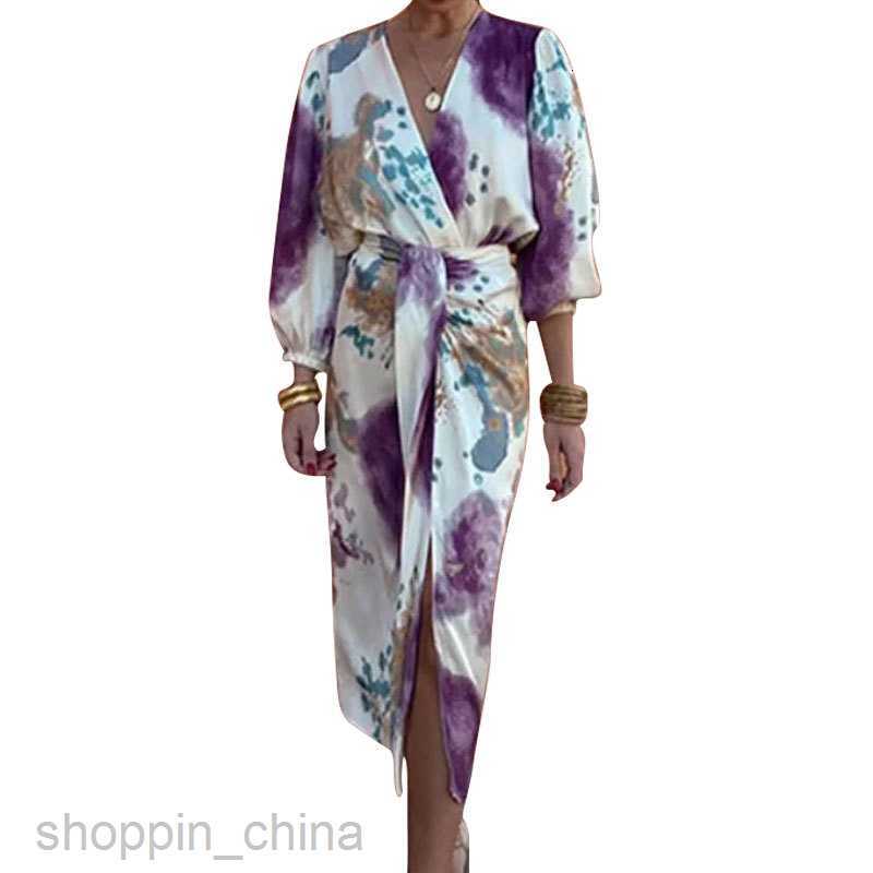 Basic Casual Dresses for Woman Summer Women's Unique V-neck Long sleeved Sexy Split Mid length Dress Two Piece Set