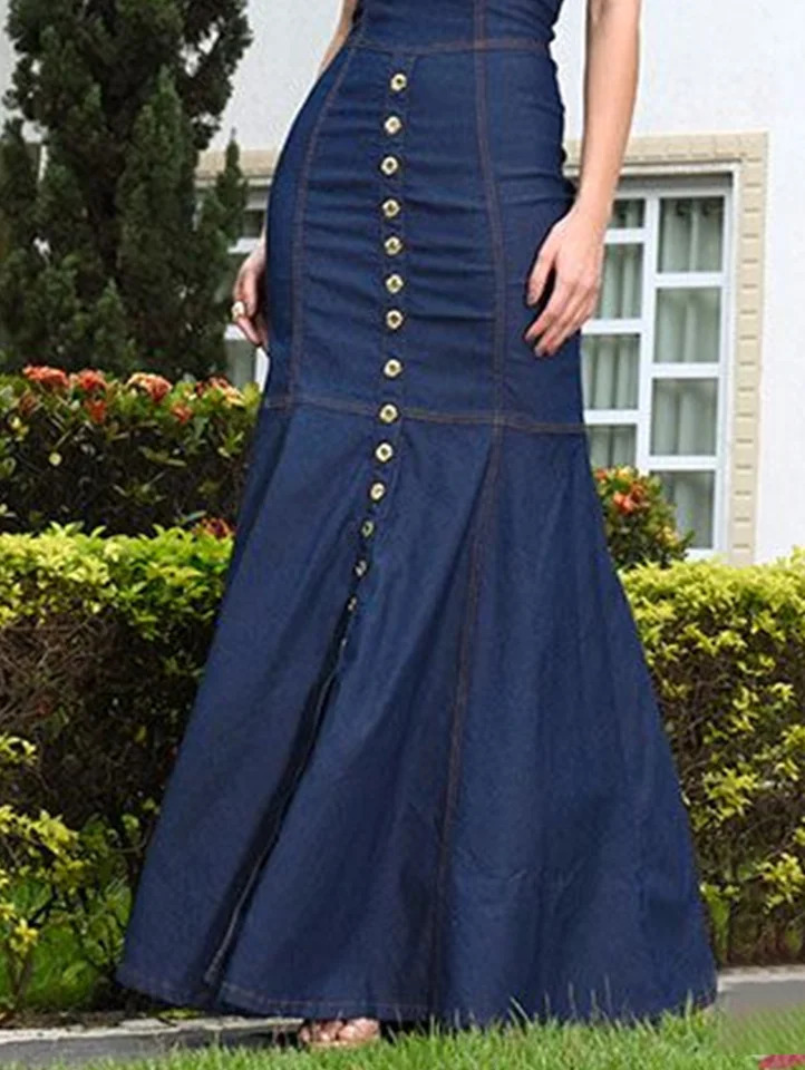 Women Denim Bodycon Dress Cut Out Short Sleeve Round Neck Button Mermaid Dress Casual Vintage Slim Elegant Jeans Dresses 240701