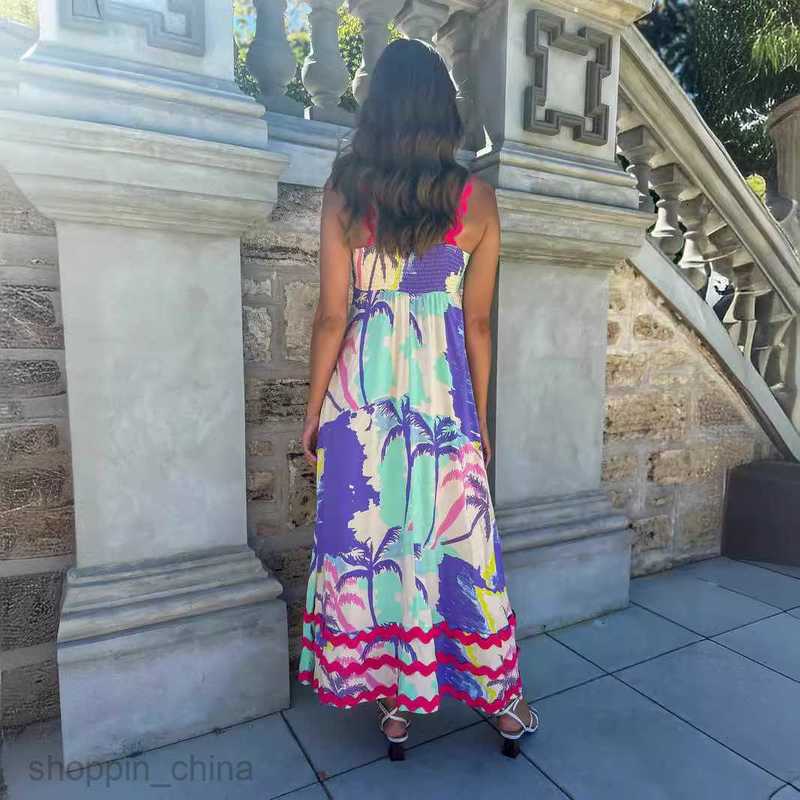 Basic Casual Dresses Women Summer New Fashionable Print Bohemian Decorative Small Fragmented Flower Wave Strap Dress