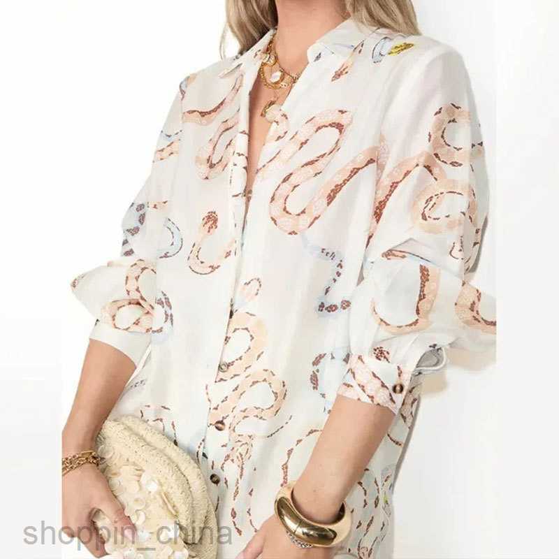 Basic Casual Dresses for Woman Summer New Women's Elegant and Elegant Snake Pattern Printed Shirt Long sleeved Split Skirt Loose Set