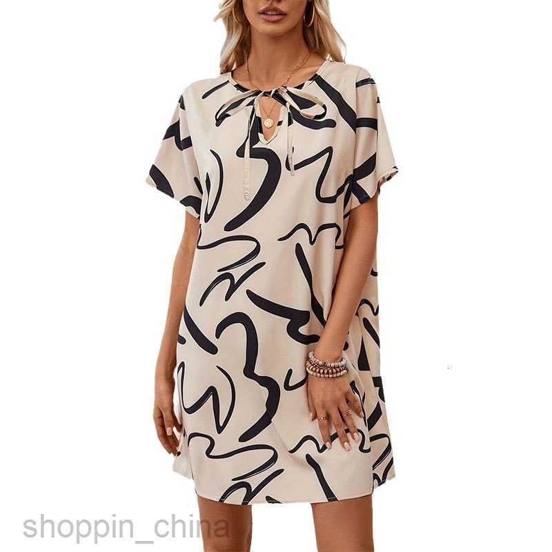 Basic Casual Dresses for Woman Elegant Commuter Knitted Printed Lace Short Sleeve Loose Short Dress Short Skirt Women's Dress